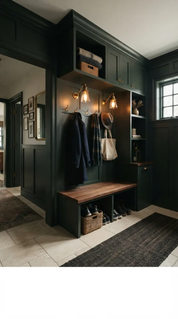 Create a Moody Dark Green Mudroom