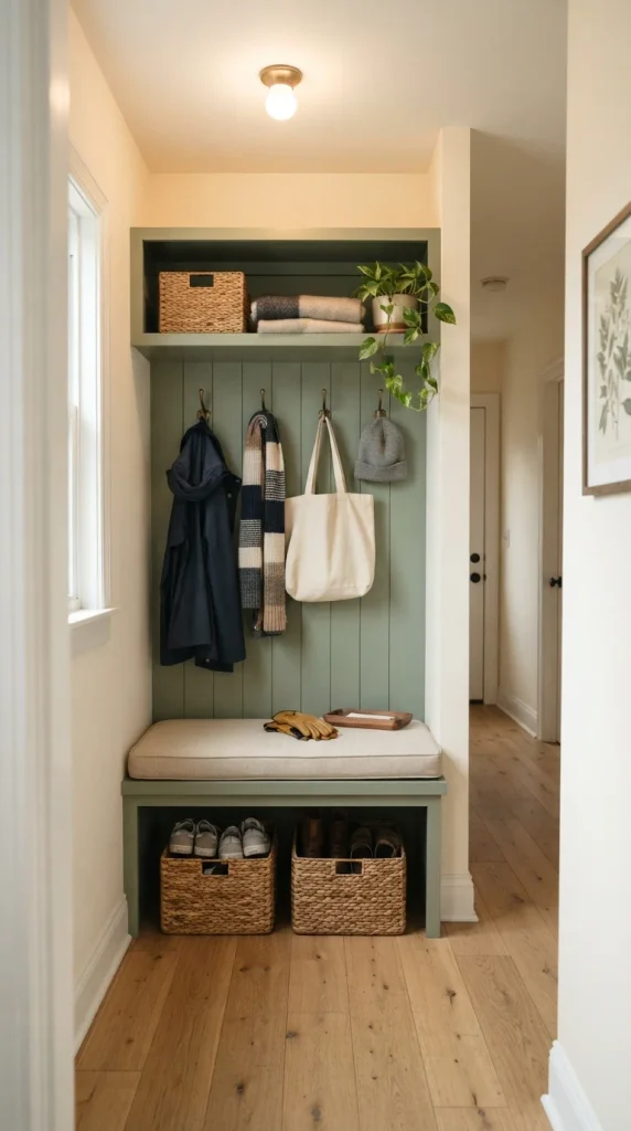 Create a Small Green Mudroom Nook