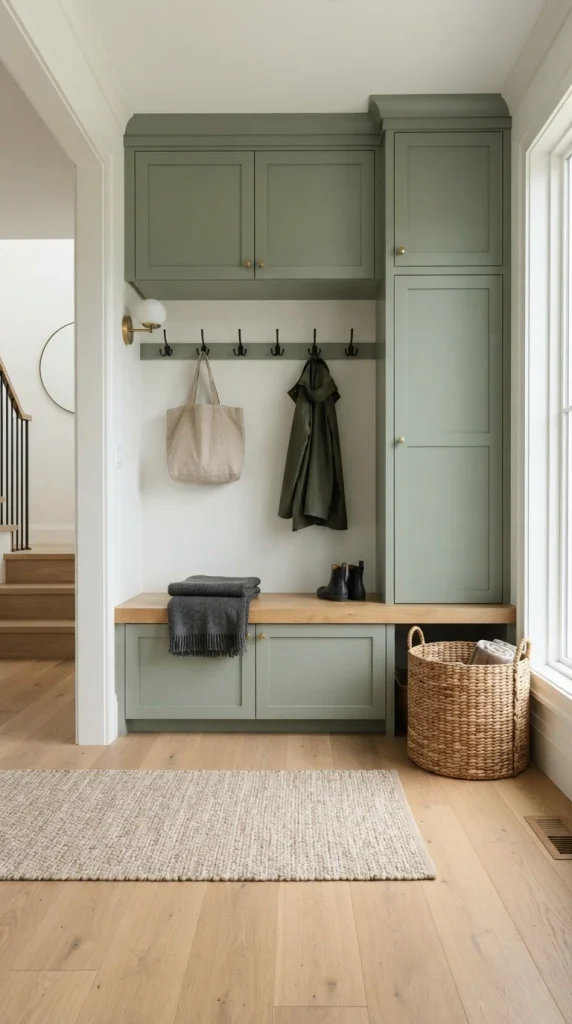 Keep the Green Mudroom Simple and Uncluttered