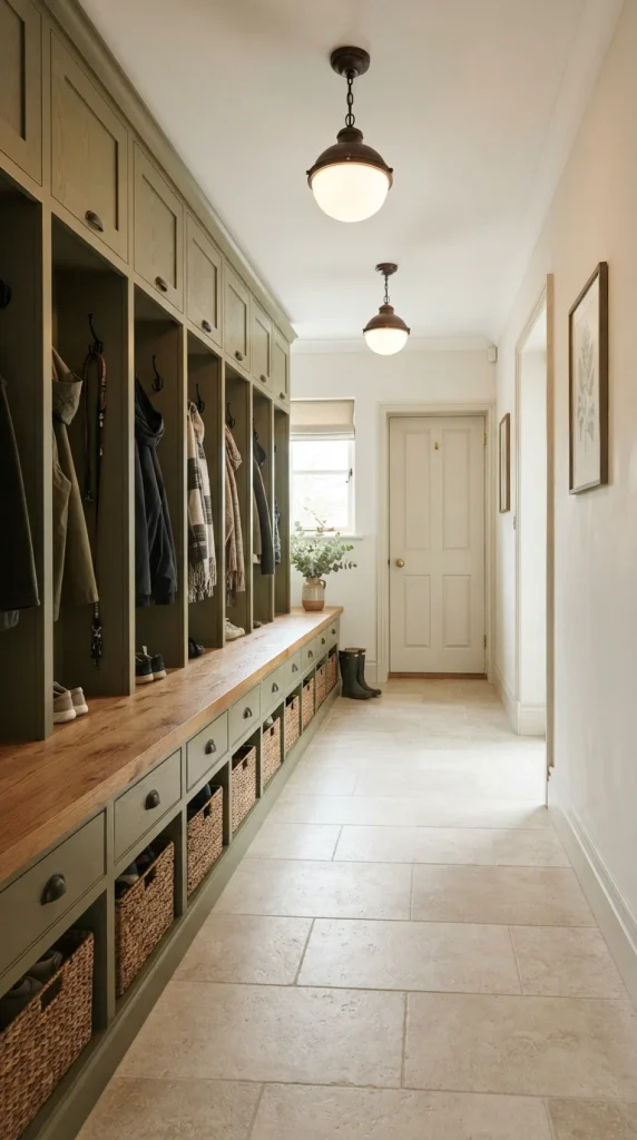 Use Two Small Pendants in a Long Mudroom