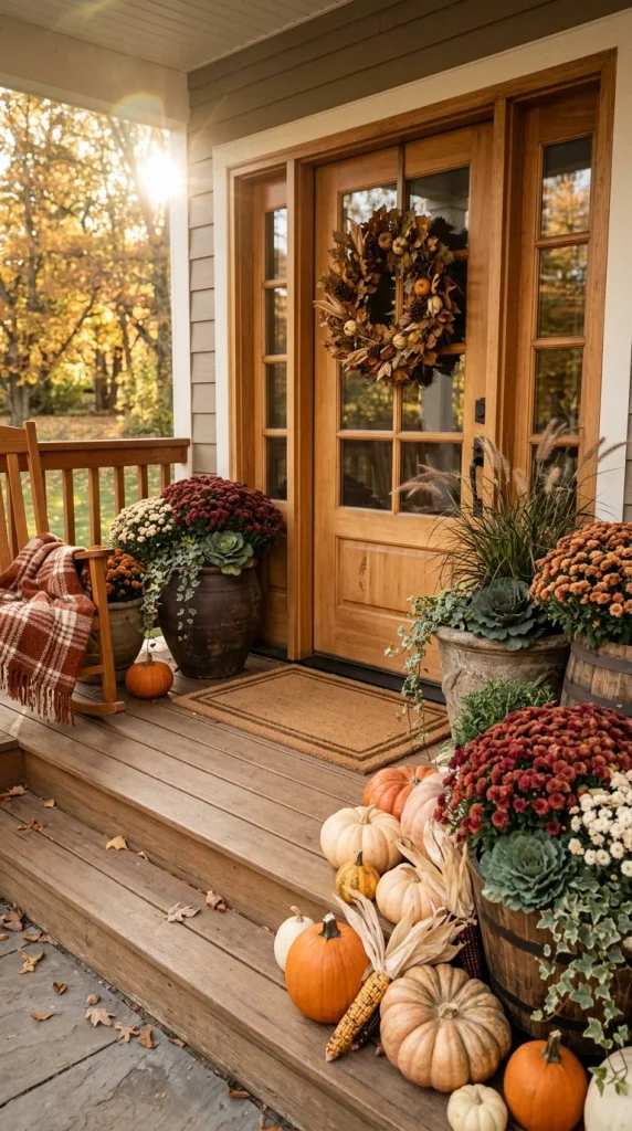 Add Autumn Mums in Large Planters