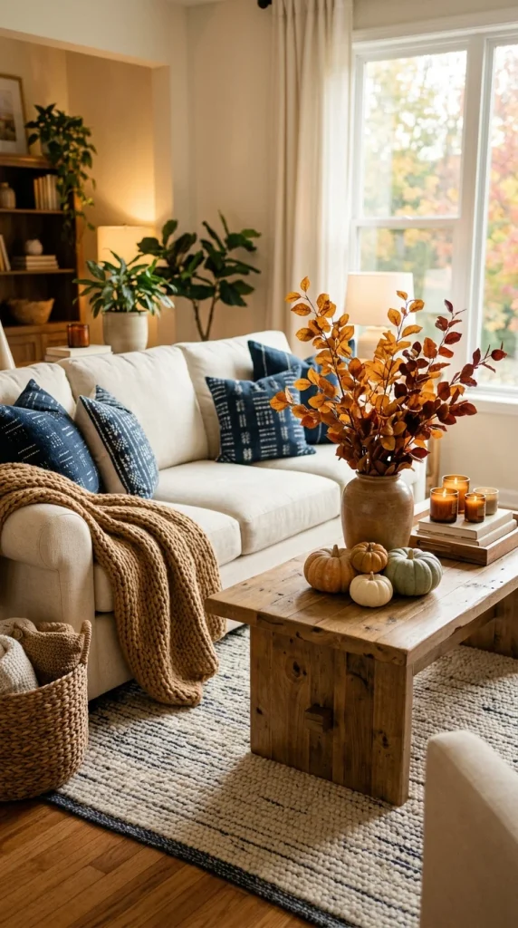 Add Navy Throw Pillows to a Neutral Sofa