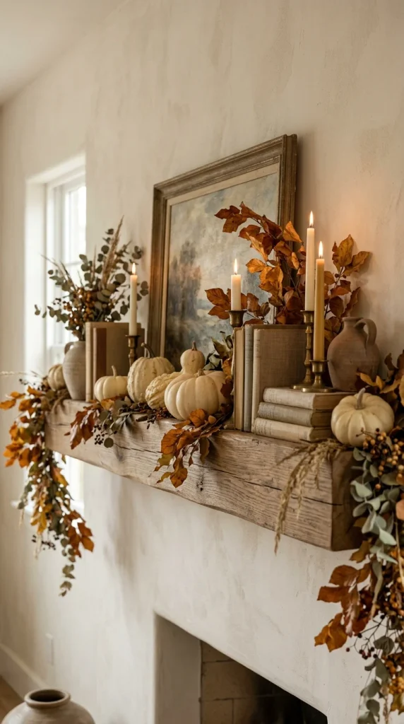Add a Fall Garland Across the Shelf