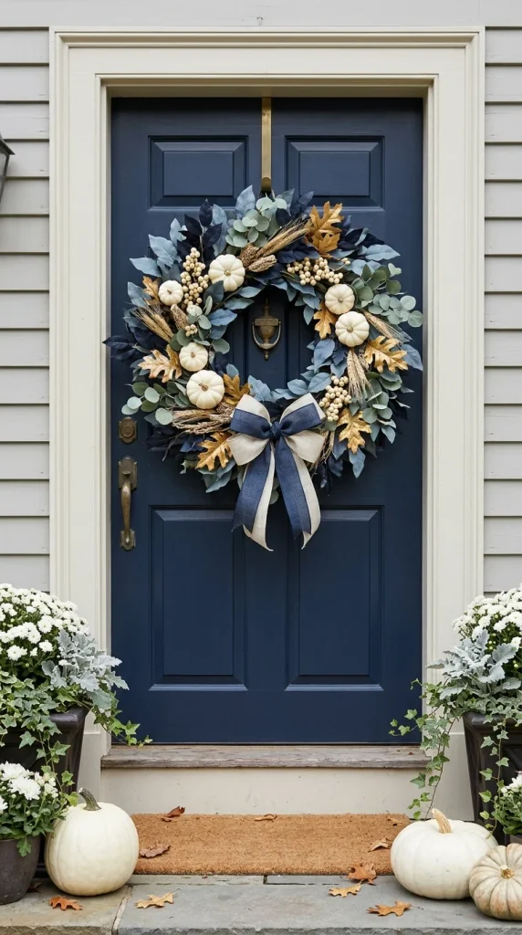 Blue and White Fall Wreath