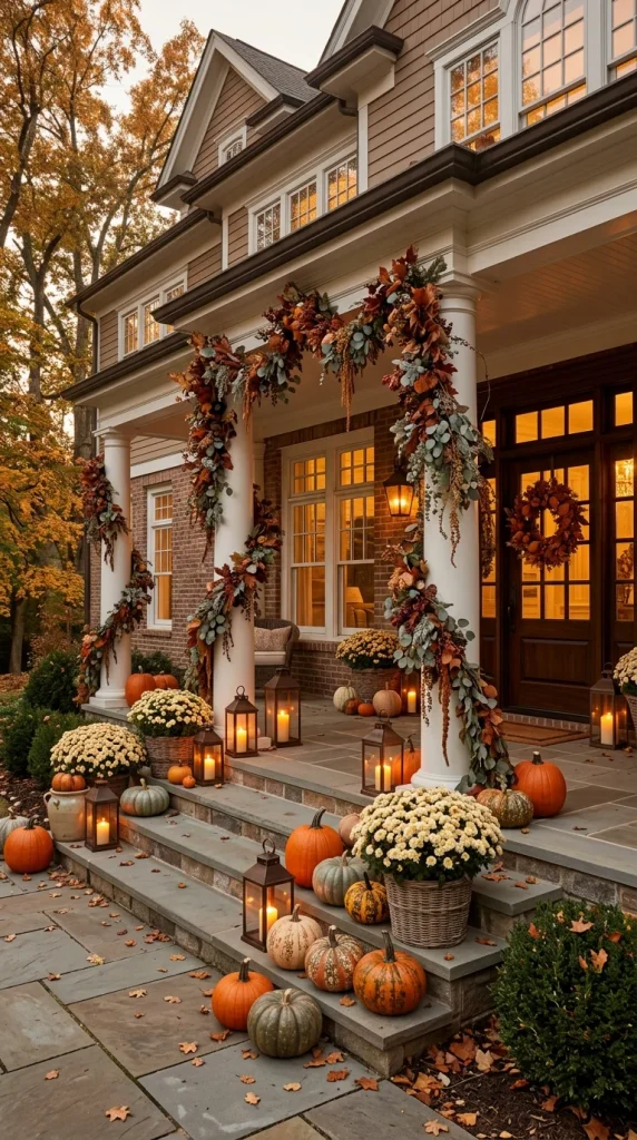 Decorate Porch Columns With Fall Garland