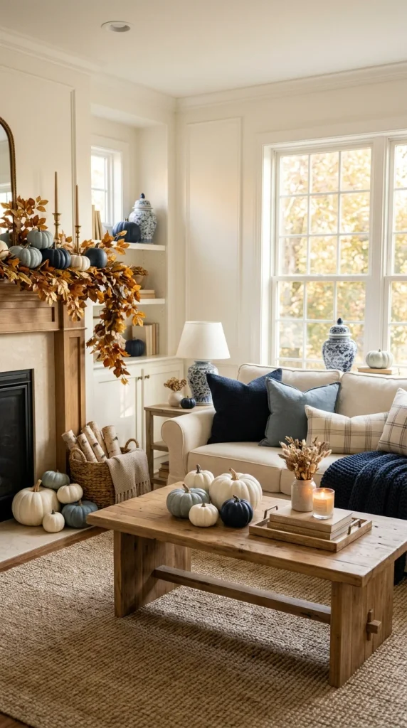 Decorate With Blue and White Pumpkins