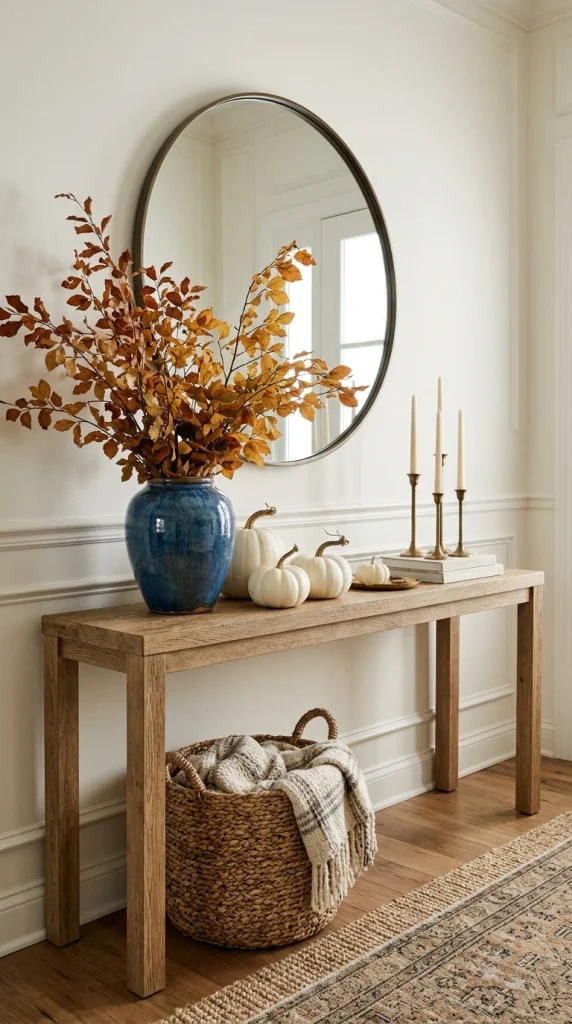Decorate a Blue and White Fall Entryway