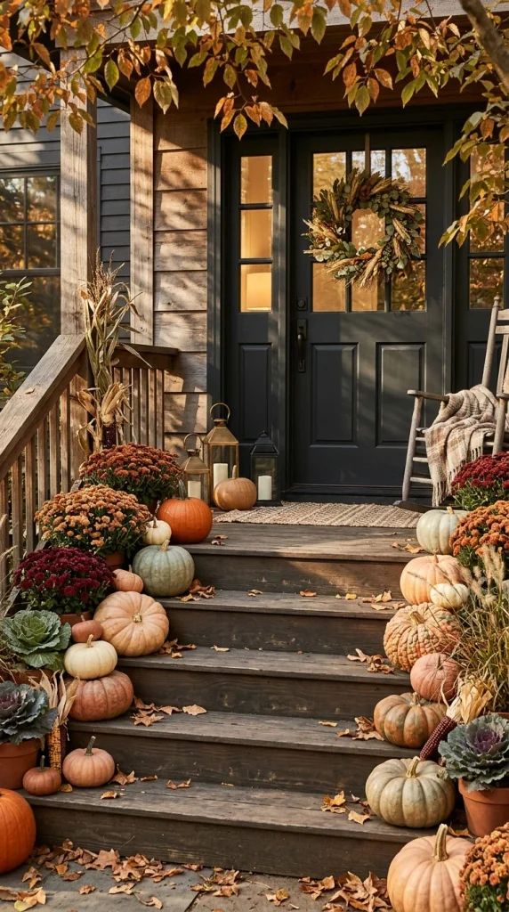 Layer Pumpkins Around the Front Steps