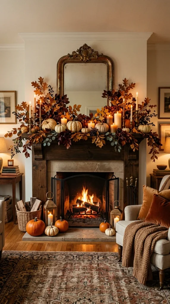 Layer Pumpkins, Candles, and Foliage