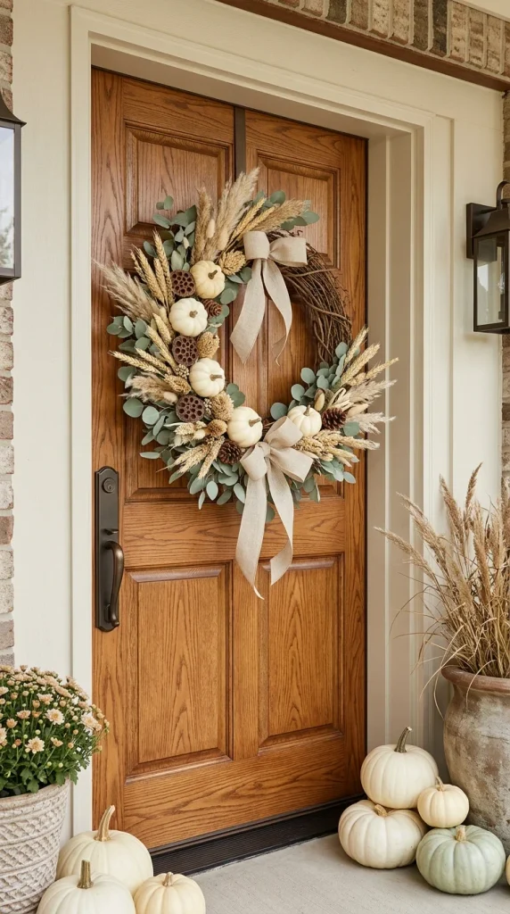Neutral White Pumpkin Wreath