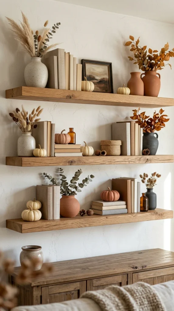 Style Shelves With Mini Pumpkins