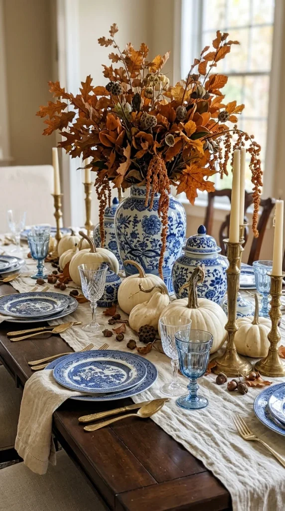 Style a Blue and White Fall Table
