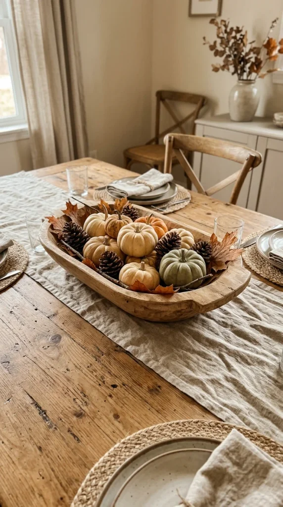 Style a Wooden Bowl With Mini Pumpkins