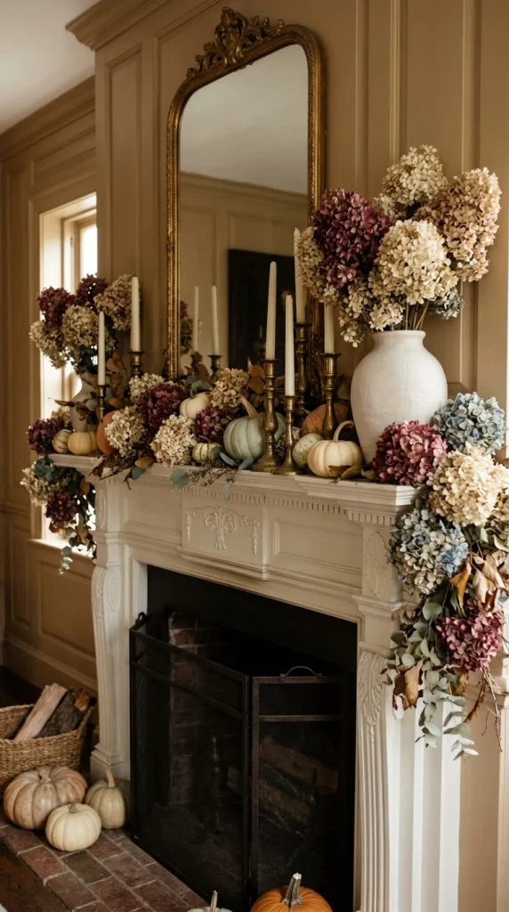 Style the Mantle With Dried Hydrangeas