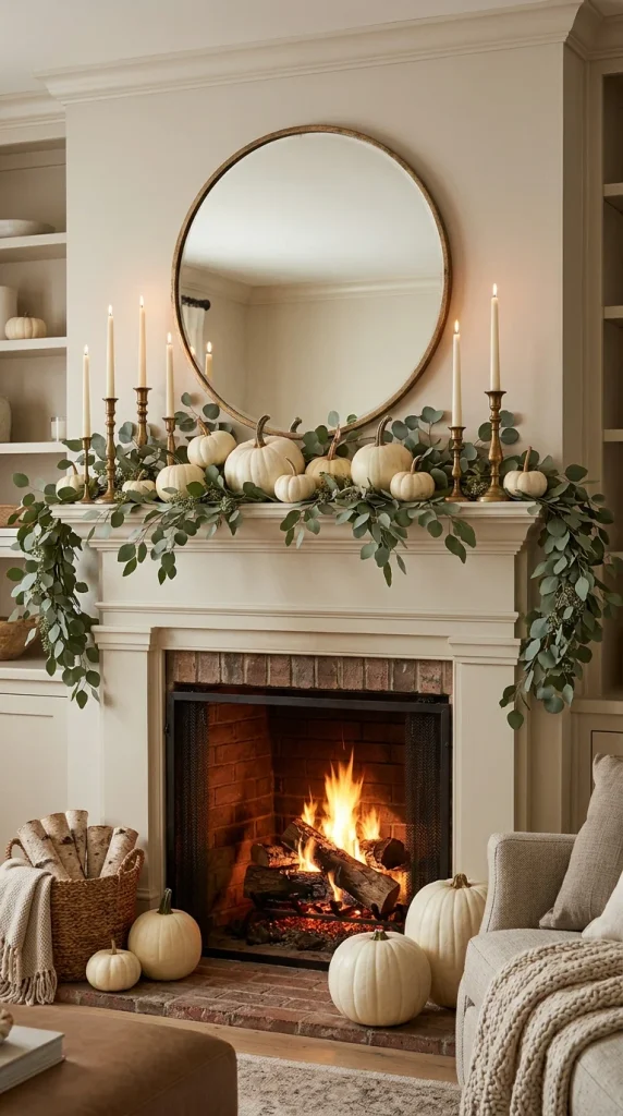 Style the Mantle With White Pumpkins