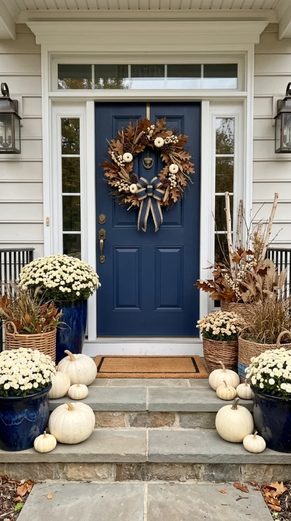 Try Blue and White Fall Door Decor