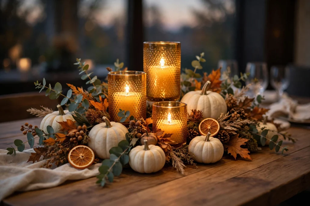 Amber candle fall table centerpiece