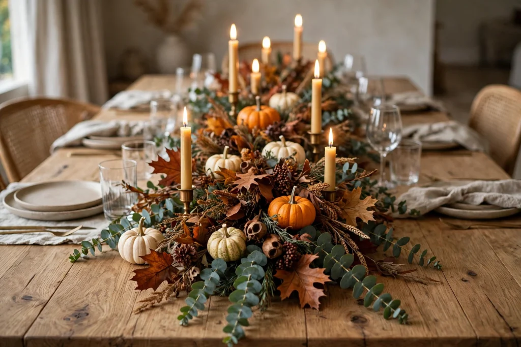 Pumpkin and candle garland centerpiece