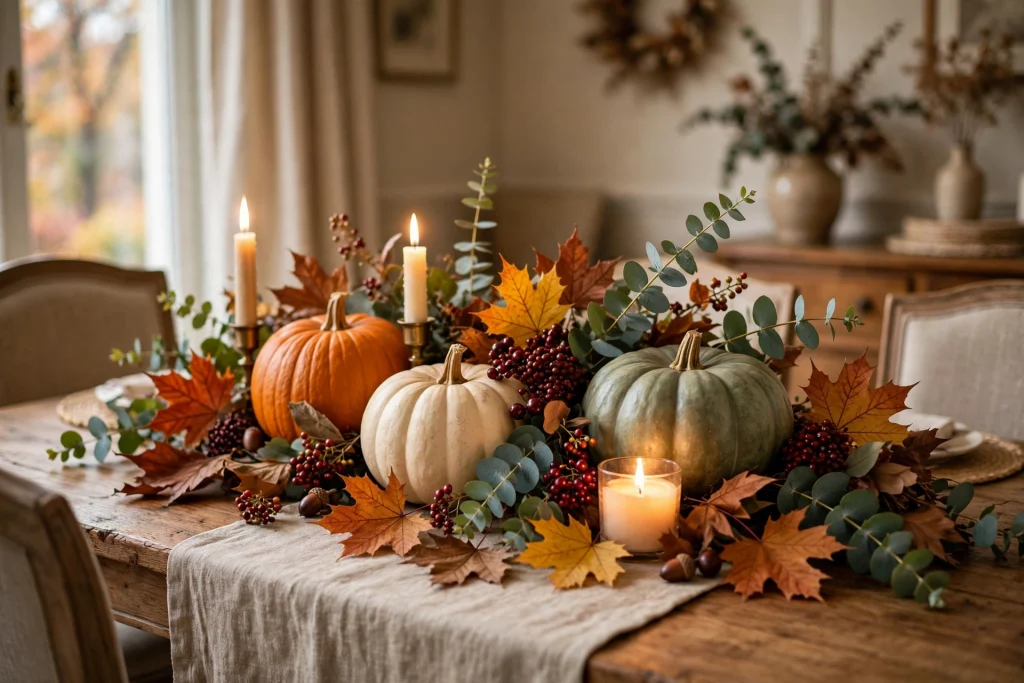 Classic pumpkin and foliage fall centerpiece