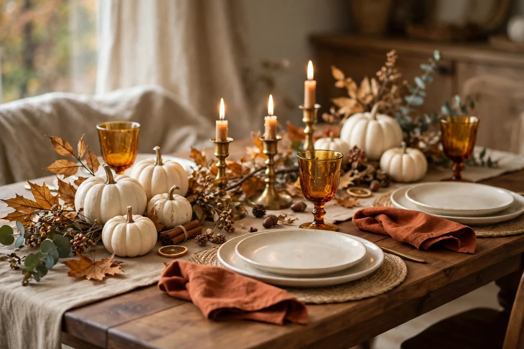 Amber glassware on a warm fall dining table