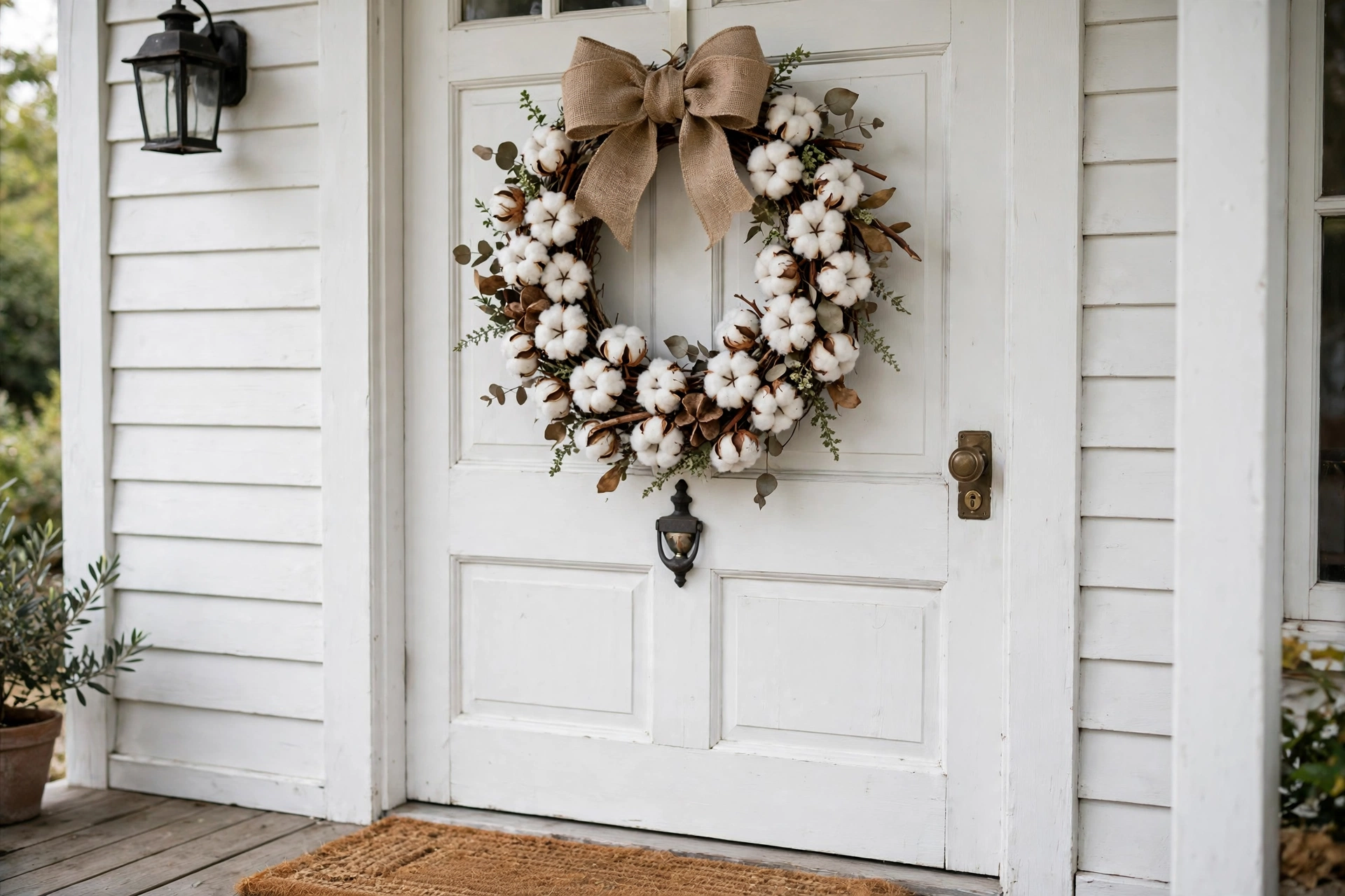 4. Hang a Cotton Wreath on the Door