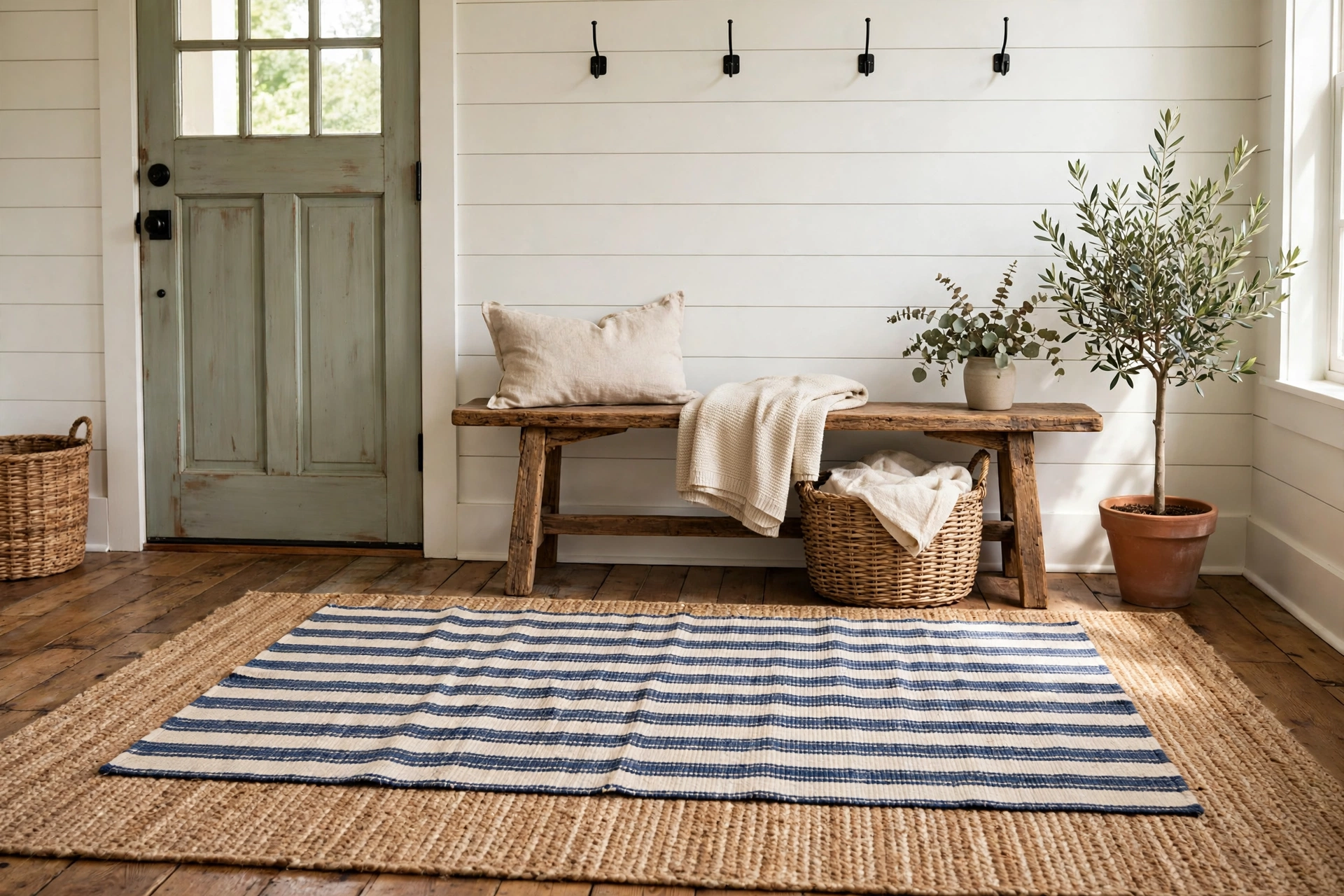10. Layer Rugs in the Entryway