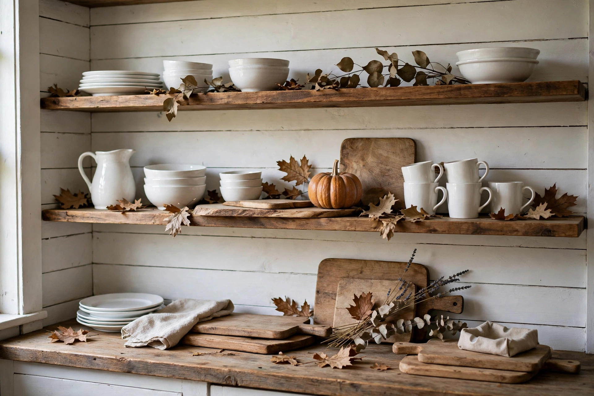 15. Style Open Shelves With Seasonal Pieces