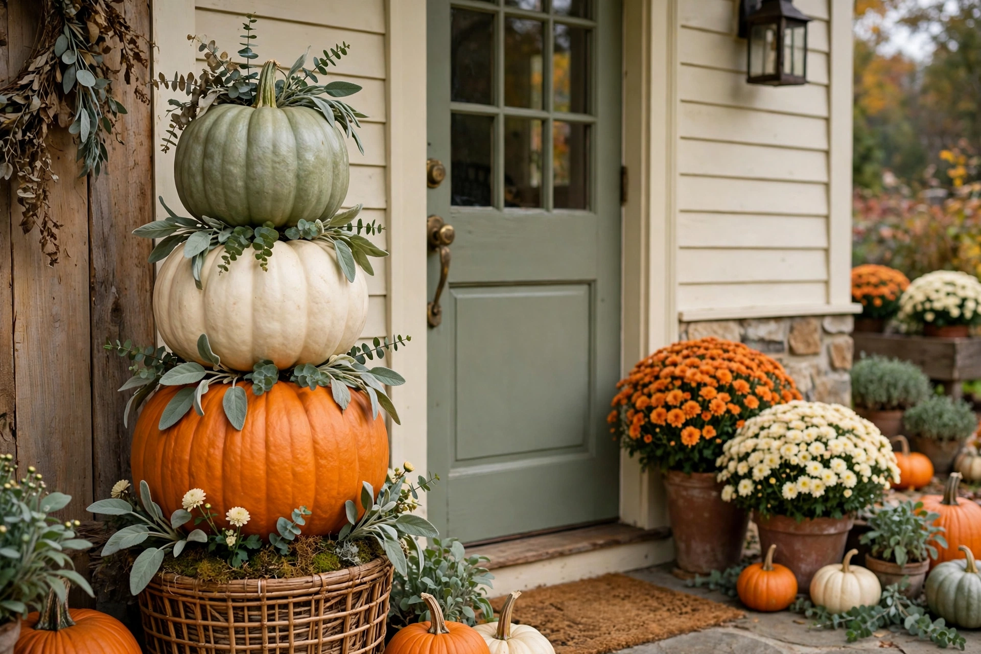 1. Stack Pumpkins Into a Porch Topiary