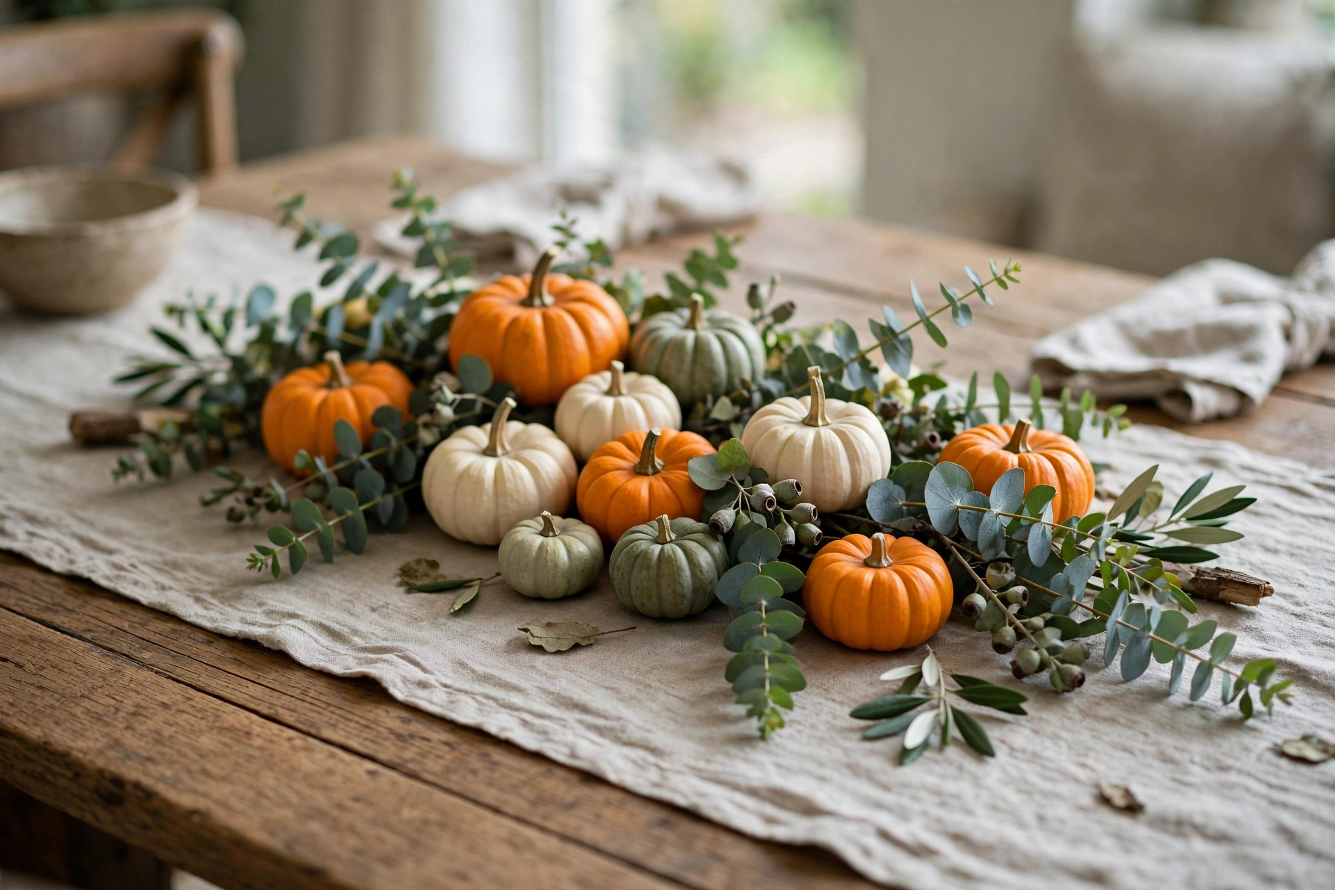 4. Style a Pumpkin Centerpiece on the Dining Table