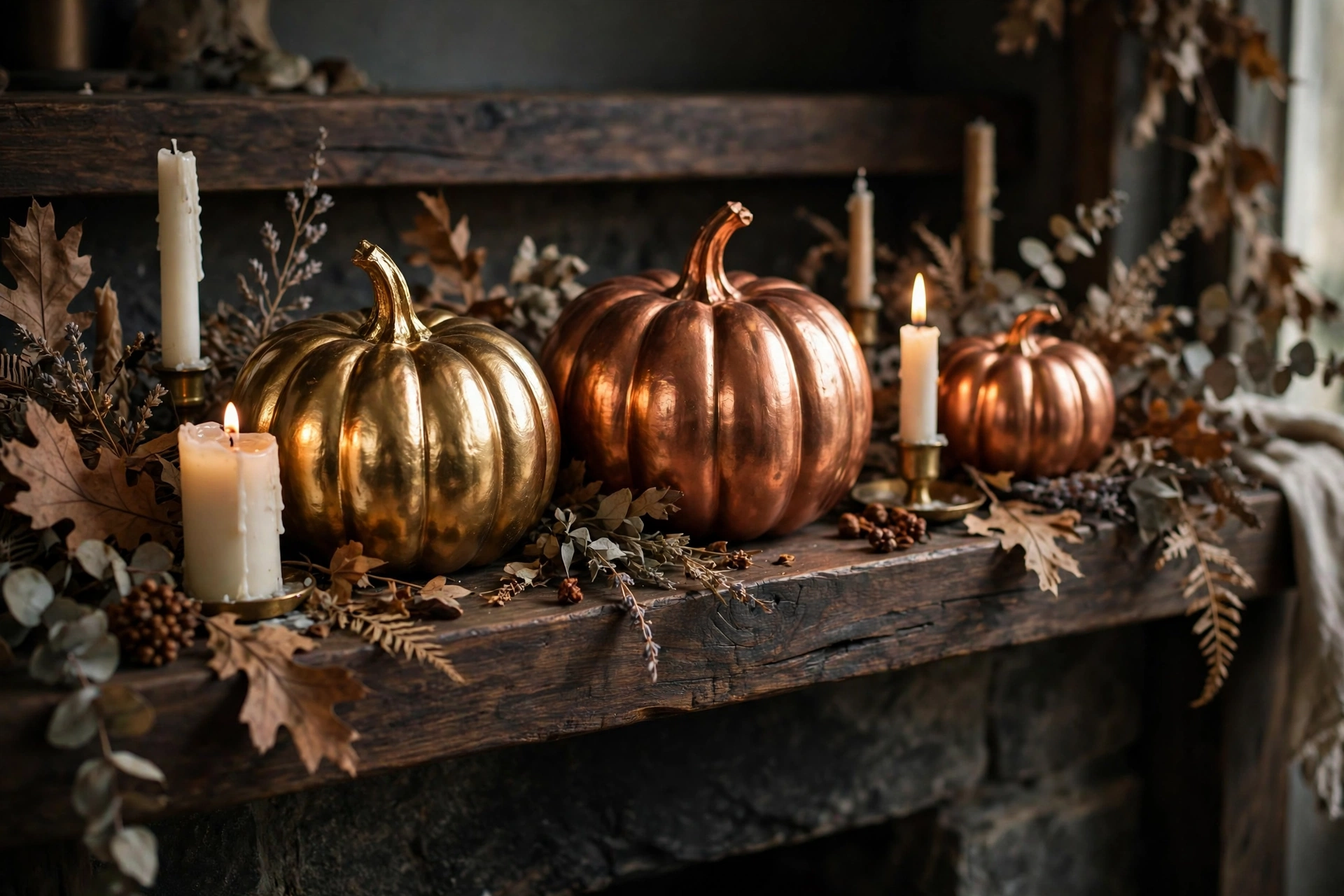 7. Add Metallic Gold and Copper Pumpkins