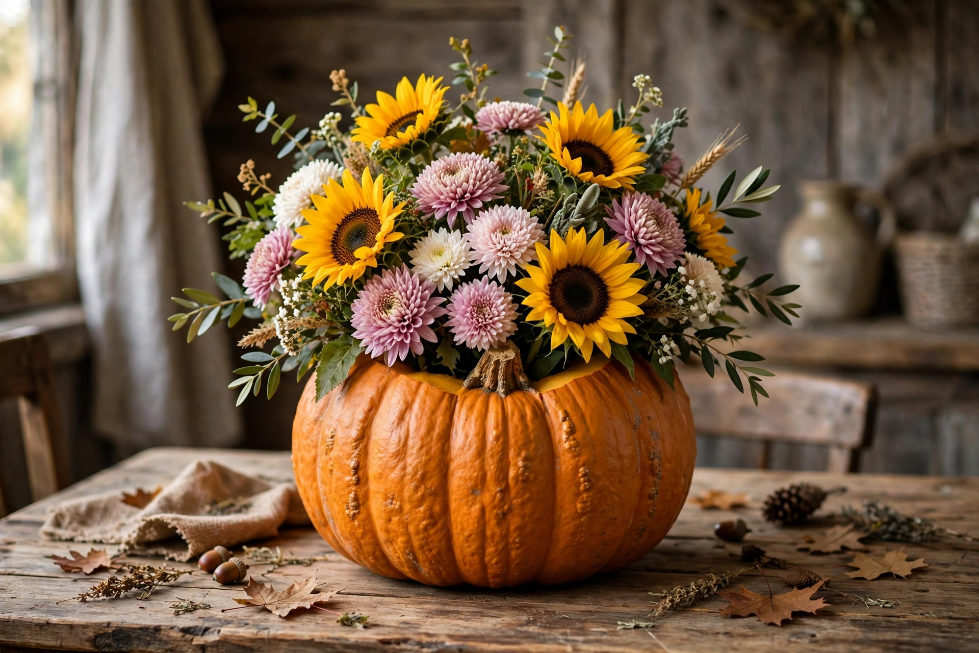 9. Make a Pumpkin Vase for Fall Flowers