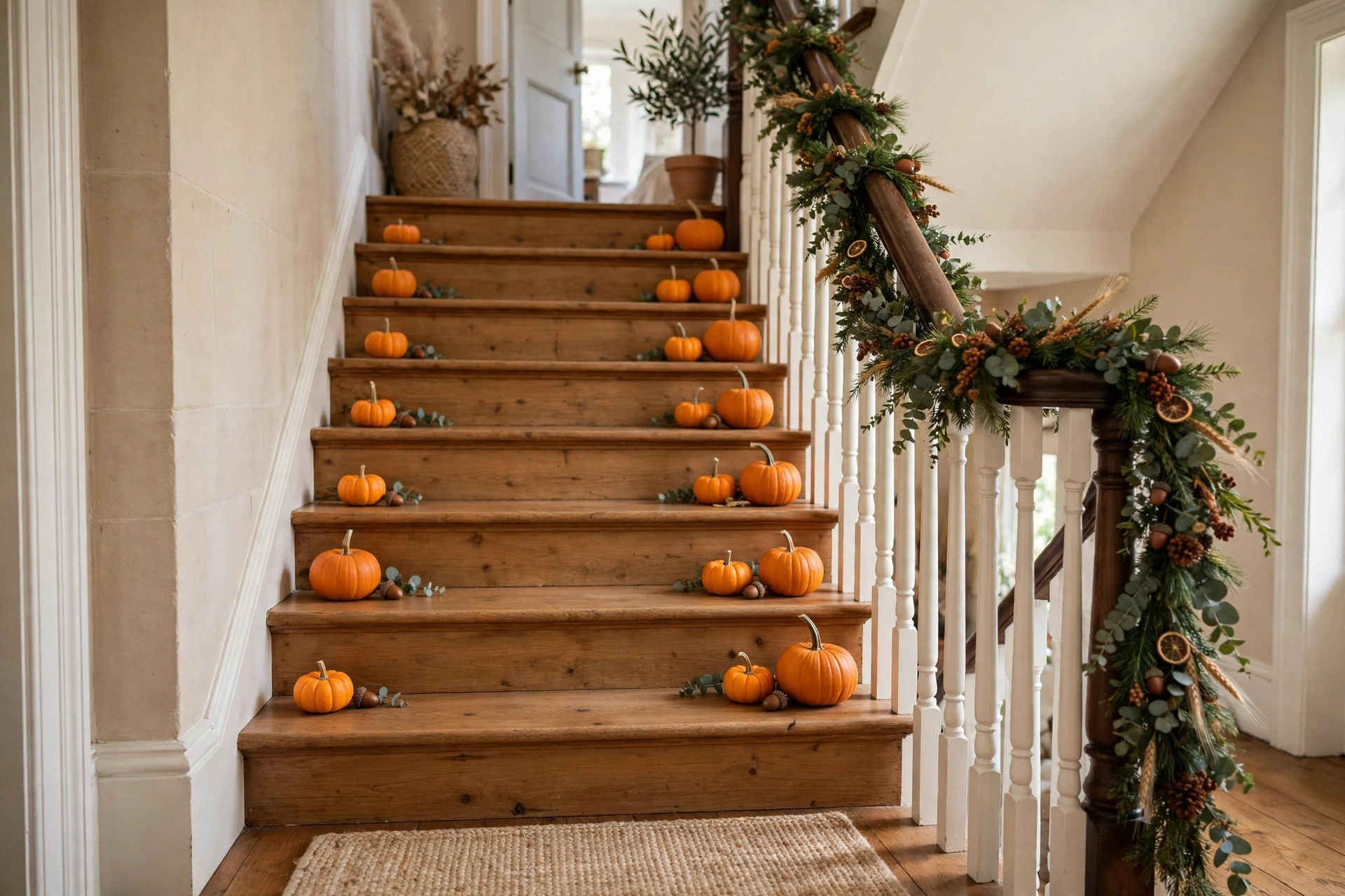 10. Decorate the Staircase With Pumpkins