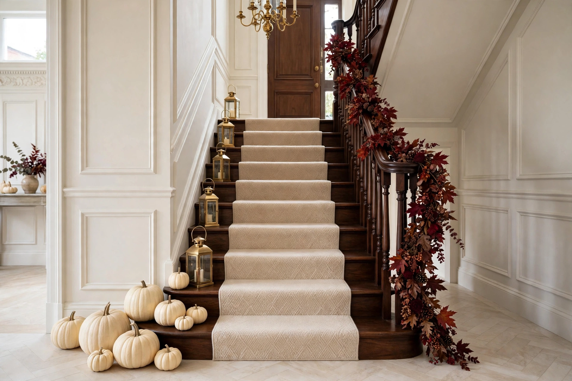 Burgundy and brass elegant staircase decor