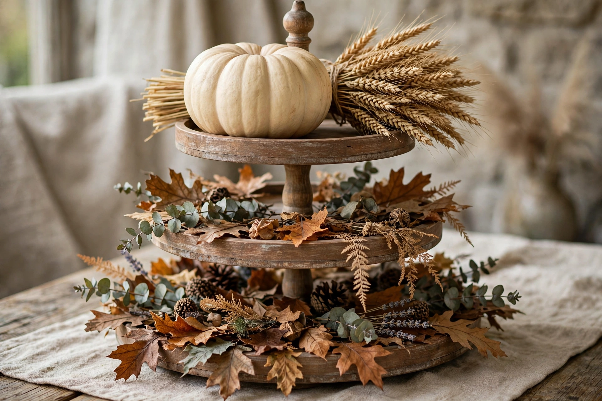 Fall tiered tray crowned with a statement piece on the top tier