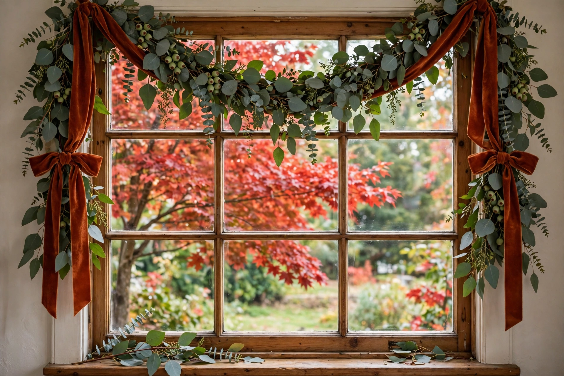 Eucalyptus swags framing a window